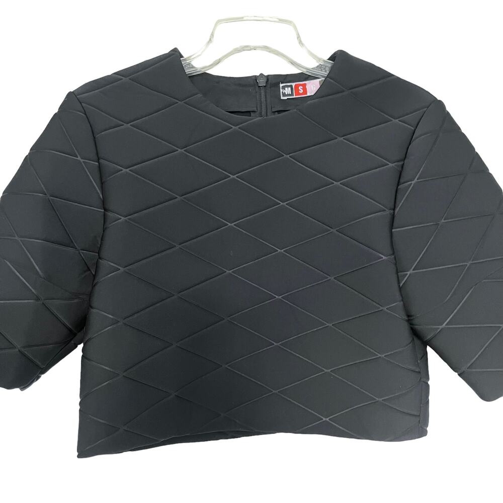 MSGM 3/4 Sleeve Neoprene Cropped Quilted Top Black Women's Size 40/S
